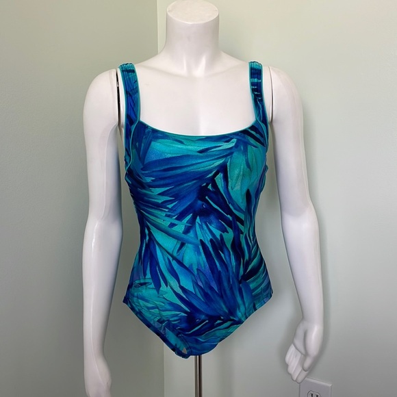 Speedo Vintage Palm Print One Piece Swimsuit - Picture 1 of 7